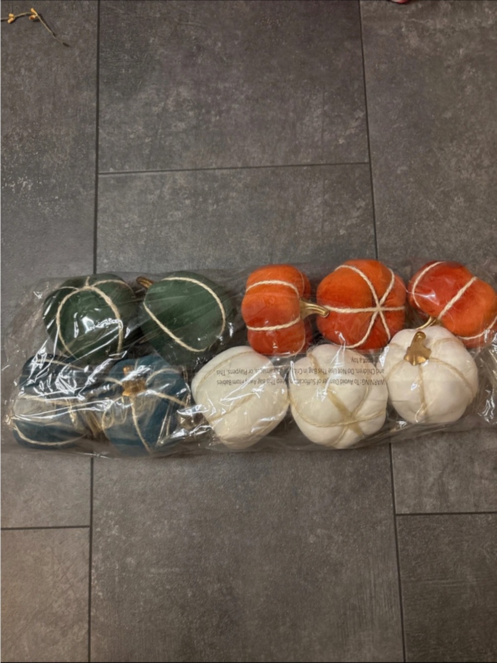 Festive Decorative Velvet Pumpkins - Green, Orange, White set of 10